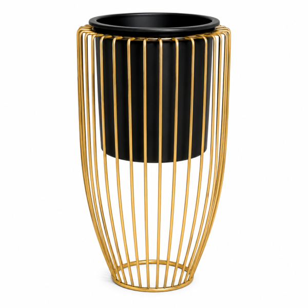 Black Metal Planter with Gold Wire Stand